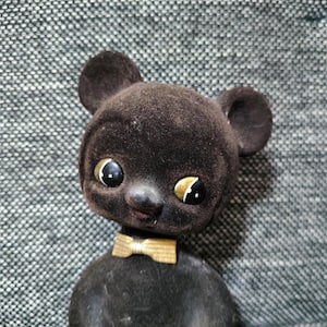 vintage ceramic japanese kitsch kawaii big eye velvet  bear japan doll Figurines