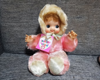 Vintage gefüllte rosa Gummigesicht großes Auge Babypuppe Tierplüsch