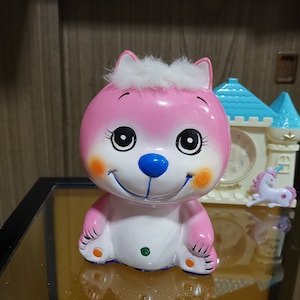 vintage Japans dier kawaii keramische kitsch big eye roze kitty kat beeldjes japan 7&quot;