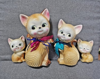 Ceramic Cat Blue Glasses Kitschy Big Eye Ceramic Cat Cat Japan