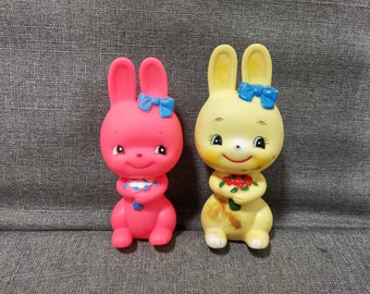Vintage japanese animal toys rubber kitsch kawaii bunny and