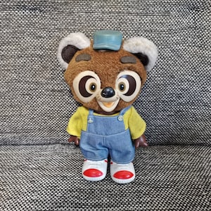 Vintage japanese kawaii rubber big eye raccoon NHK tokyo yoshidoku  cartoon character japan doll