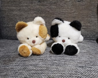 cute stuffed animals big eye kitty cat White cat with black spots joyful plush doll Japan lot