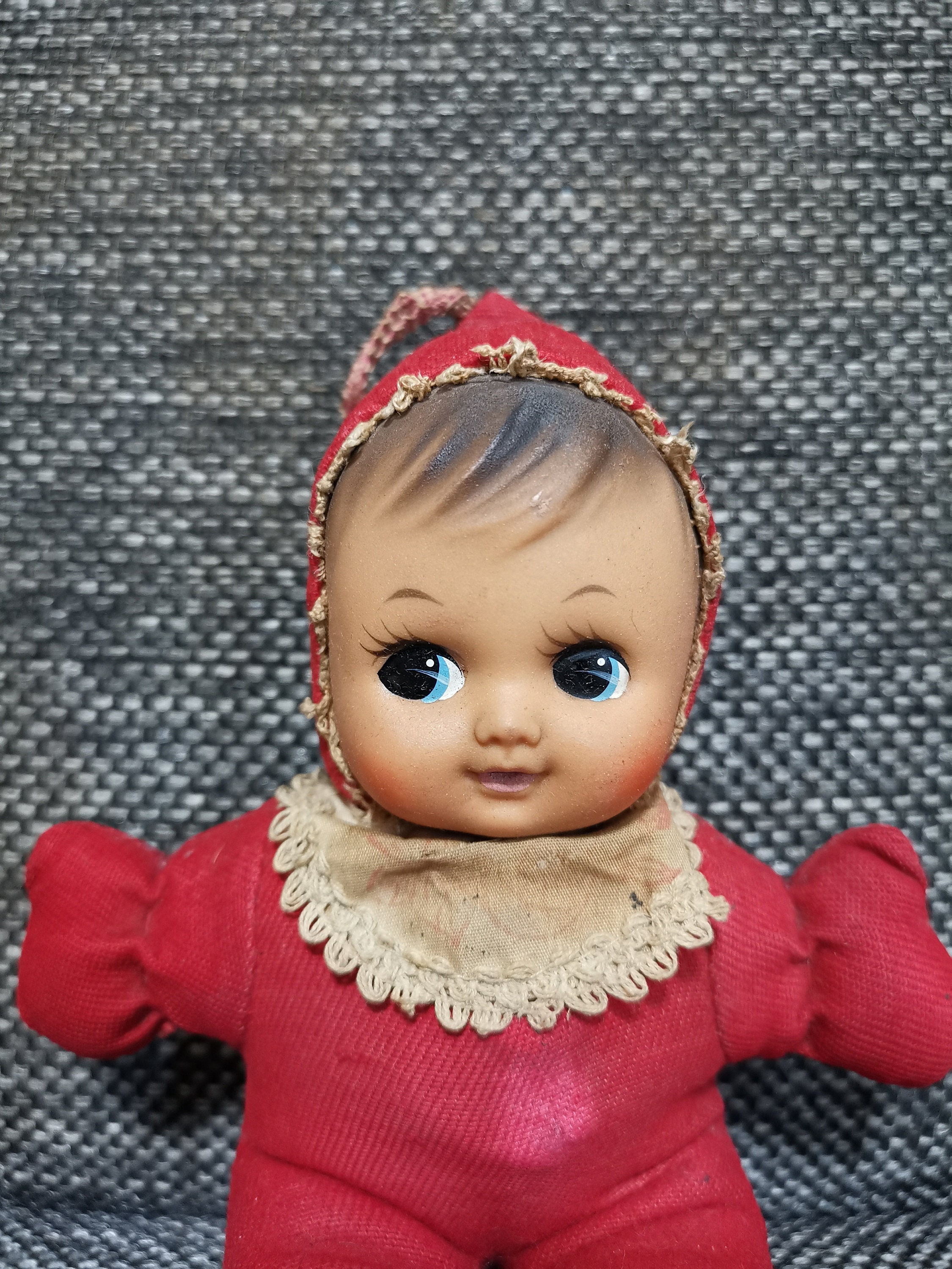 Vintage Stuffed Rubber Face Red Baby Cloth Chinese Folk Vintage Stuffed Rubber Face Red Baby Cloth Chinese Folk