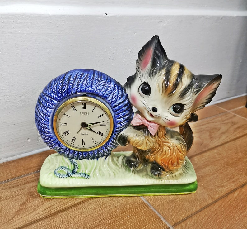 Vintage ceramic kitsch kitty cat clock passed jwch japan Etsy