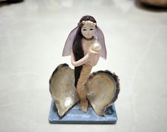 vintage mermaid holding a pearl little Mermaid Figurines Japanese doll