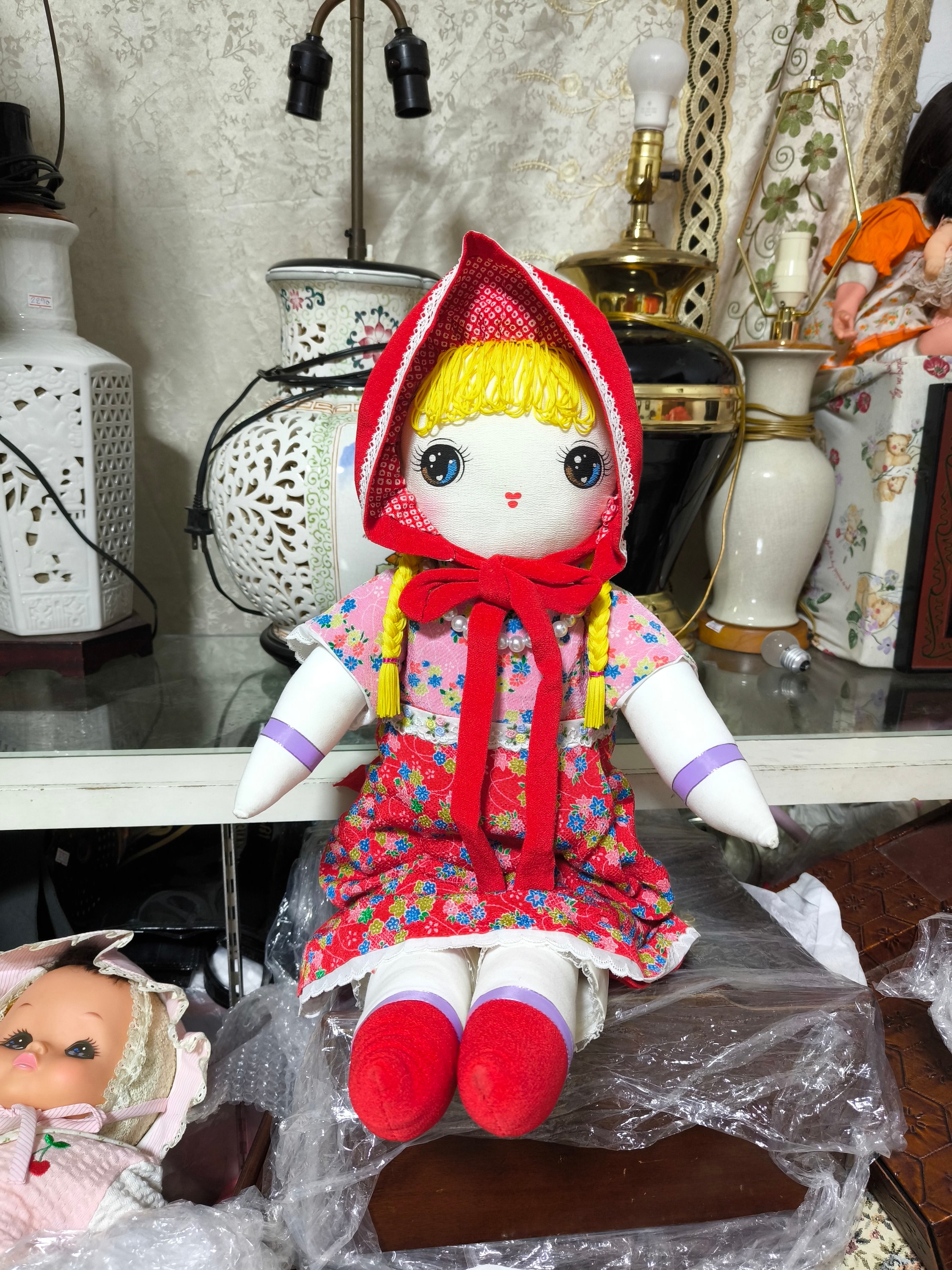 vintage showa big eye bunka cloth japanese doll plush 70cm