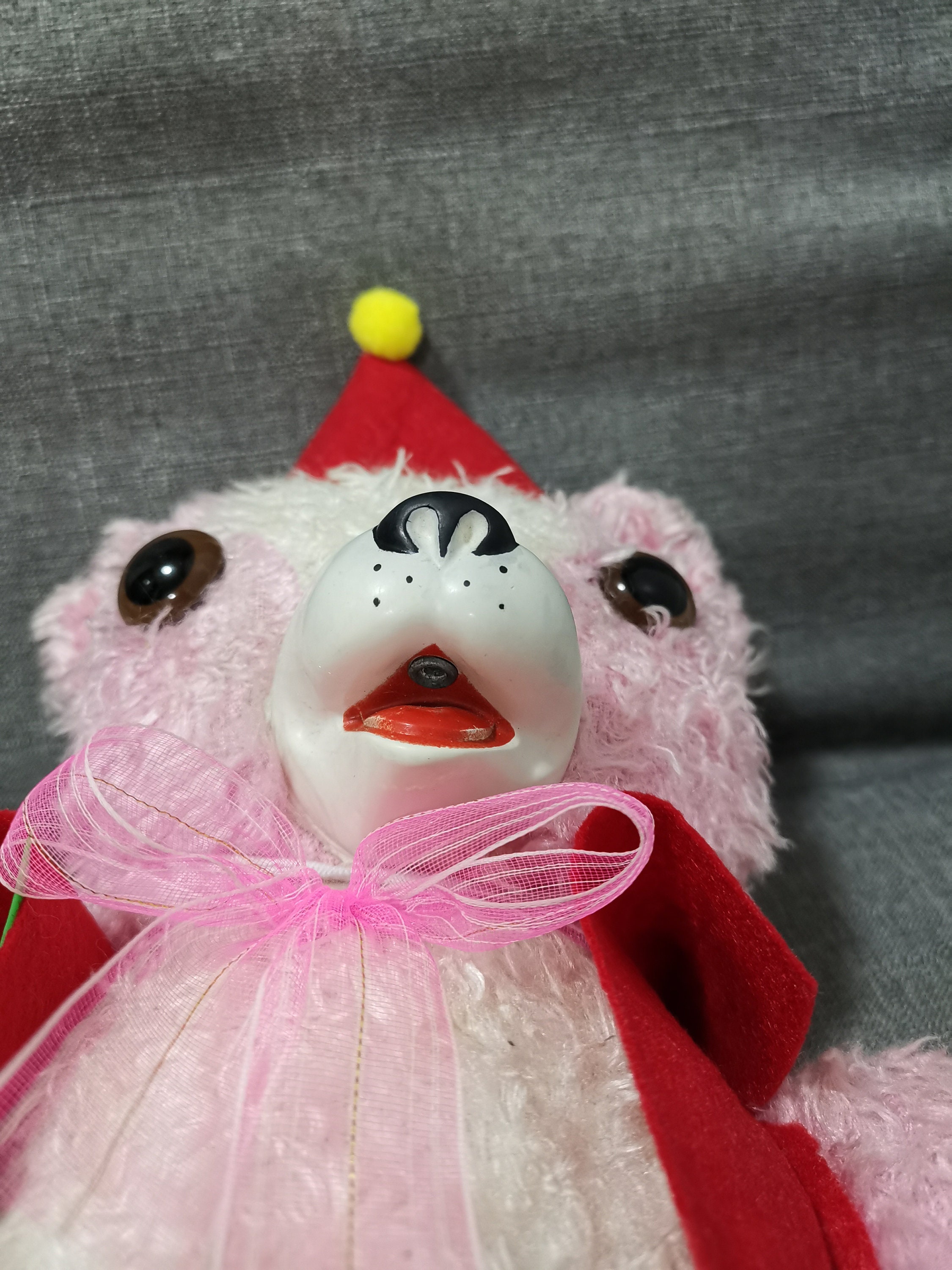 Vintage stuffed animal rubber face big eye pink bear japan Etsy