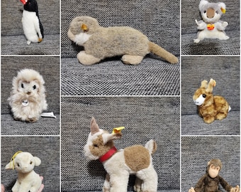vintage stuffed animal steiff cow sheep  penguin  koala yuku monkey  kangaroo  otter bunny germany toys plush 6in