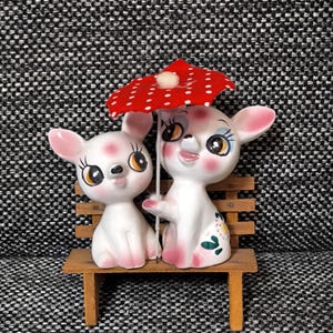 vintage ceramic kitsch kawaii big eye deer lover Figurines japan doll