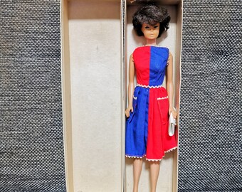 Vintage black short hair barbie japanese Barbie stand box Mattel doll