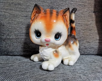 Ceramic Cat Blue Glasses Kitschy Big Eye Ceramic Cat Cat Japan
