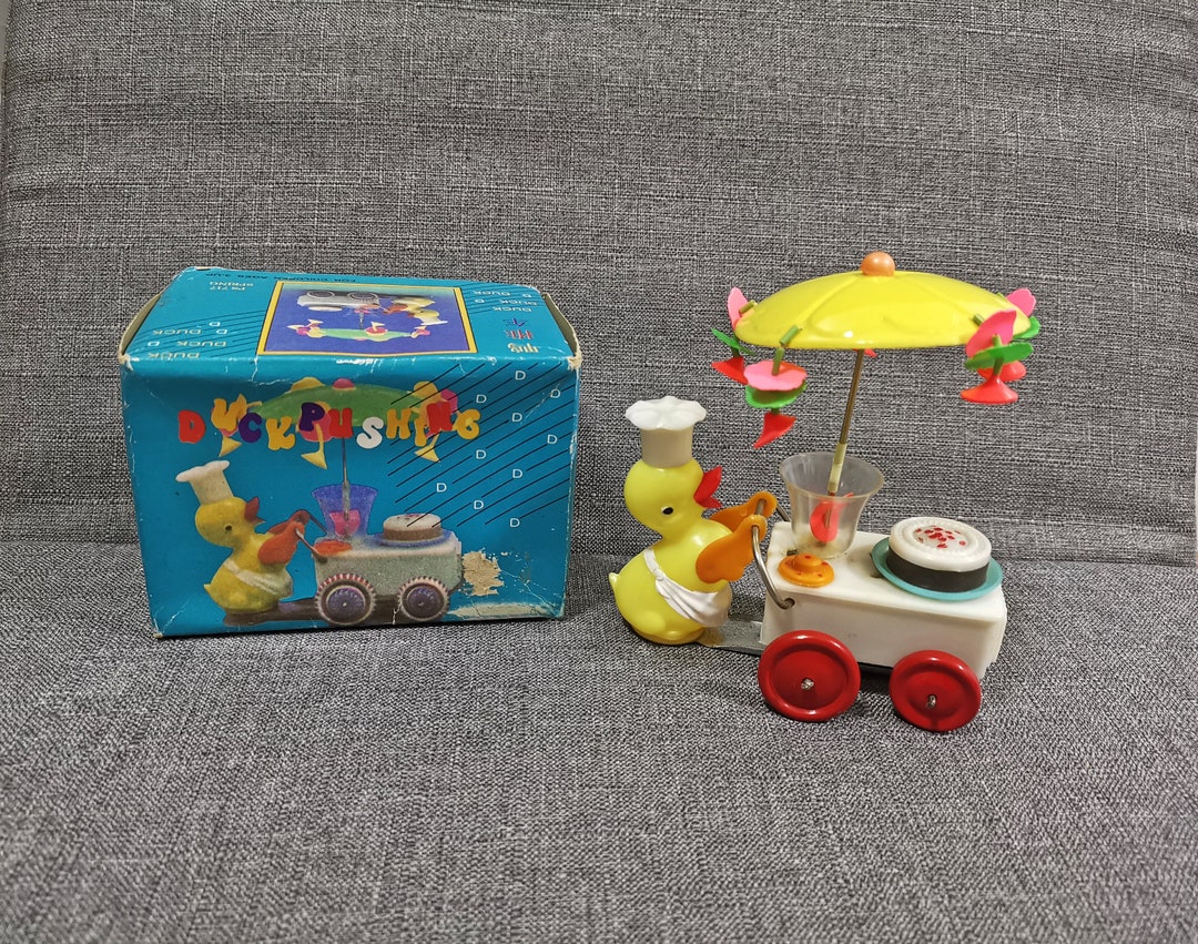 Vintage Wind up Toys Animal Duck Pushing Cart Clock Work Toy in Box Etsy