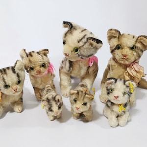 Vintage Steiff Tabby Cat Mohair with Green Eyes germany doll toys lot
