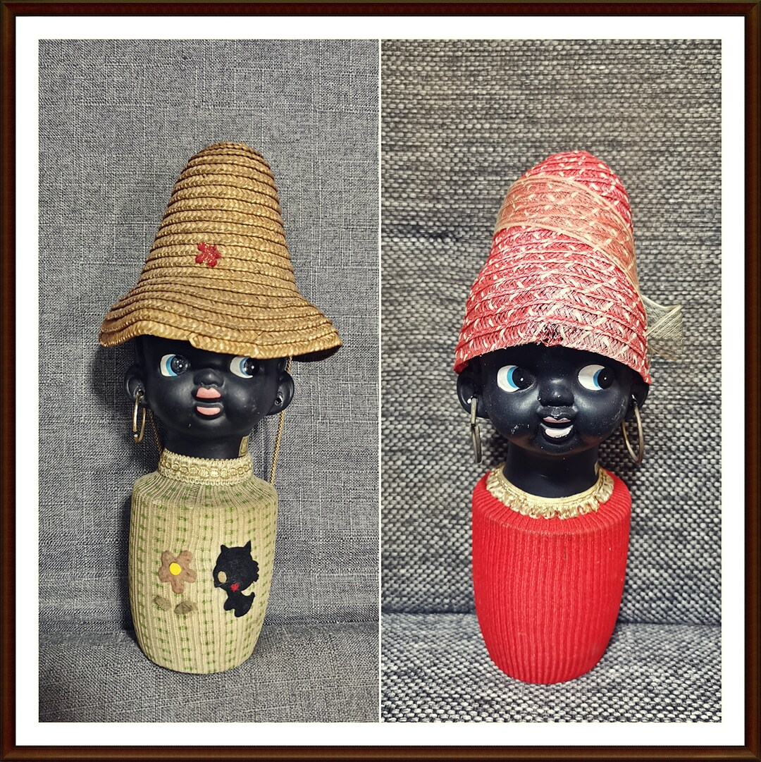 Kitsch Baby Vintage Cute Baby Kawaii Ceramic Kitsch Big Eye Black Baby Wear a Hat ...