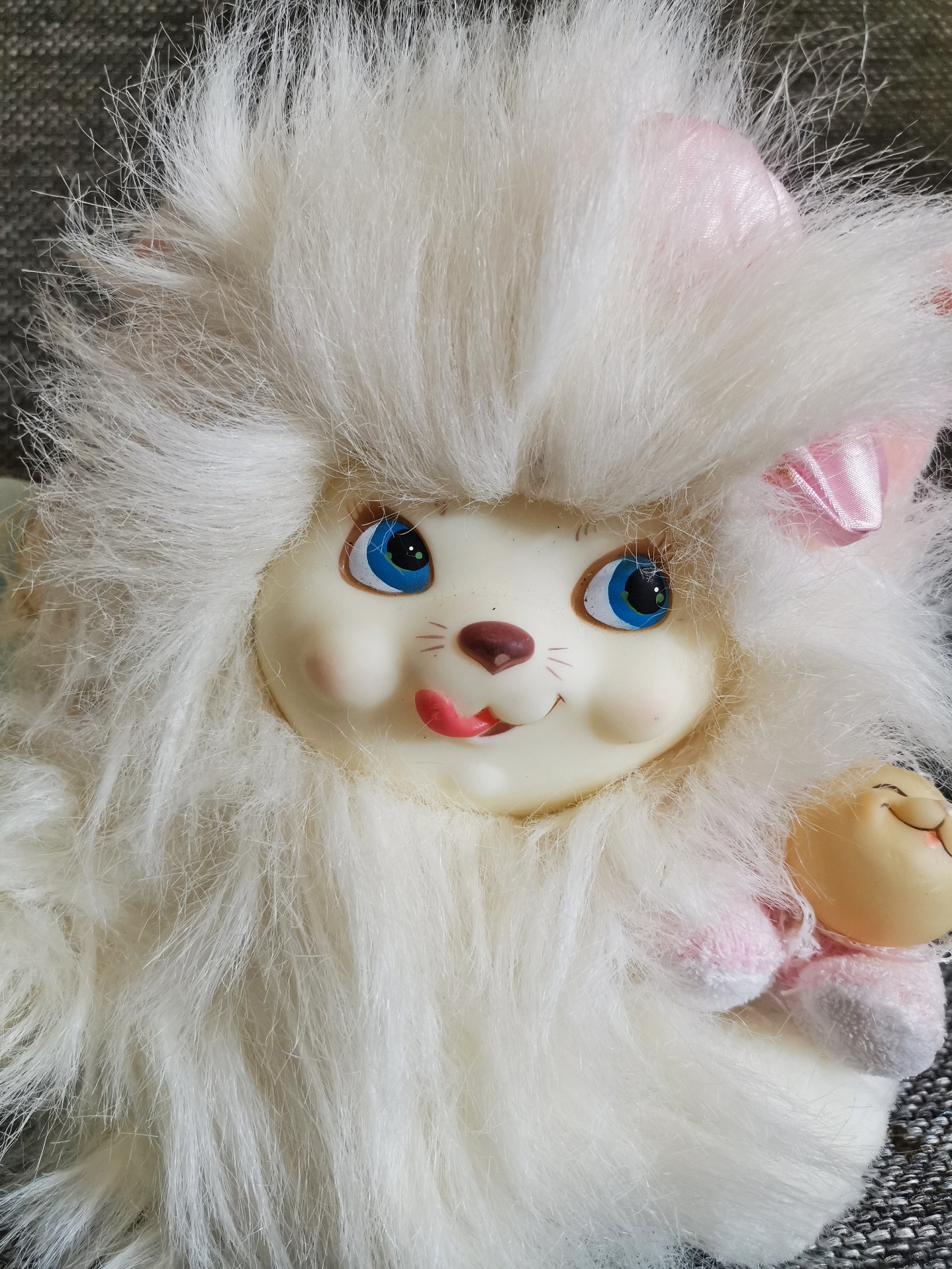 Vintage rubber face stuffed animal fur family white kitty cat Etsy