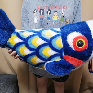Vintage stuffed Koi Carp Blue Fish Oike Huge Plush 23in