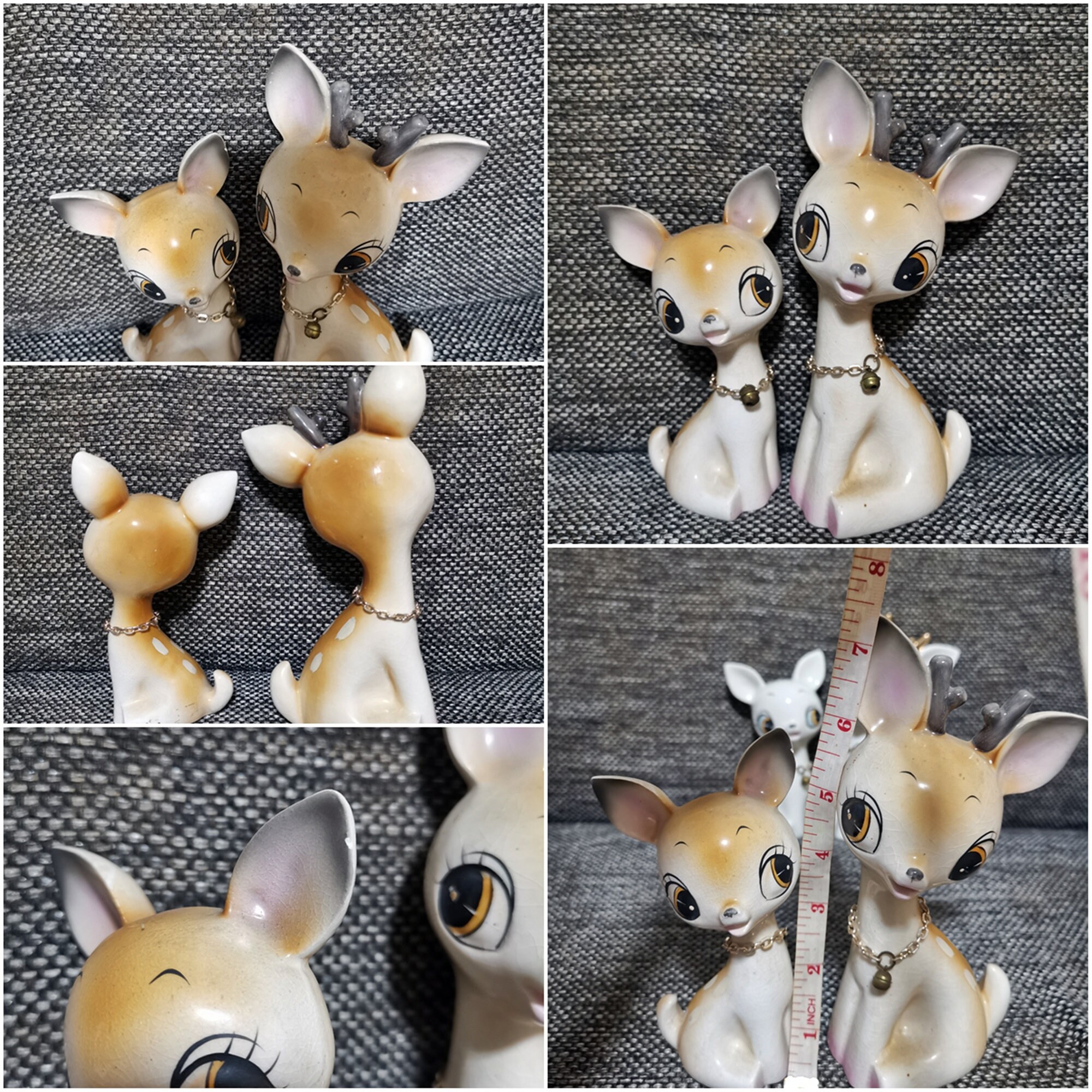 ヴィンテージ 日本の動物 陶器 キッチュ かわいい 大きな目 白鹿 愛好