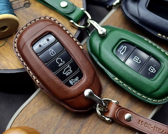 Hyundai key chain, Leather Car Key Fob cover, Car Key Case, Smart Key Case, Palisade, Santa Fe, Avante, Grandeur, KONA, Other Same Shape