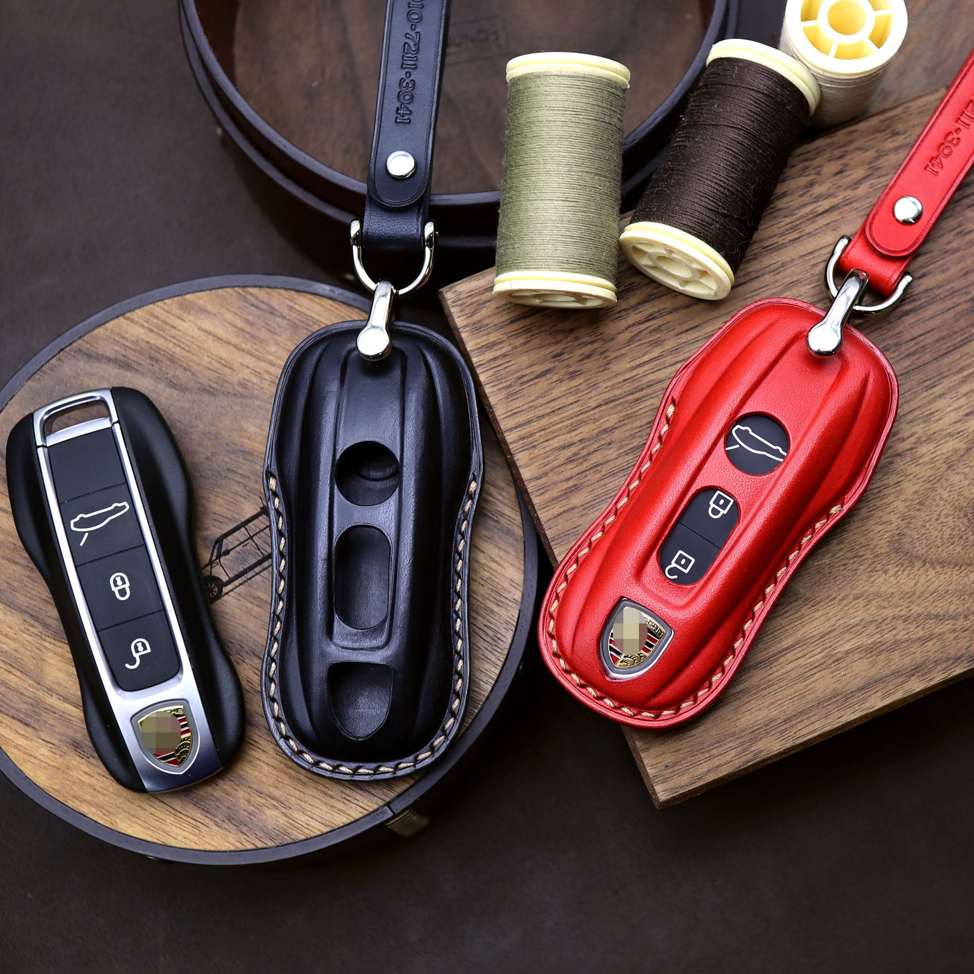 PORSCHE Key Chain, Leather Car Key Fob Cover, Remote Key Case, Car Key  Case, Smart Key Leather Case 