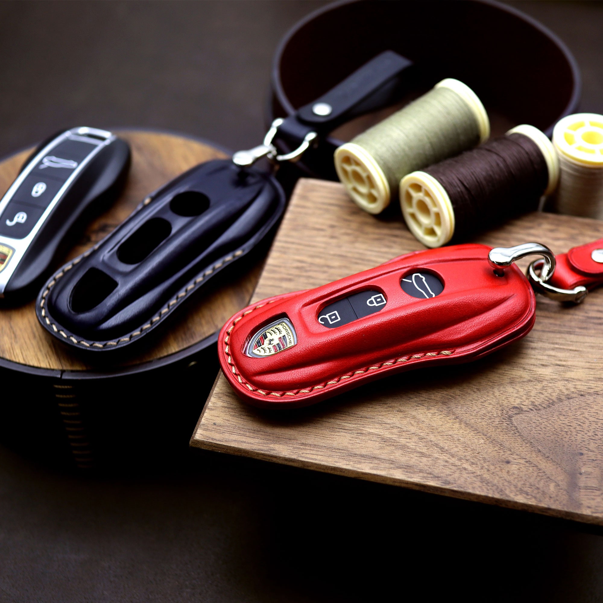 PORSCHE Key Chain Leather Car Key Fob Cover Remote Key Case Etsy