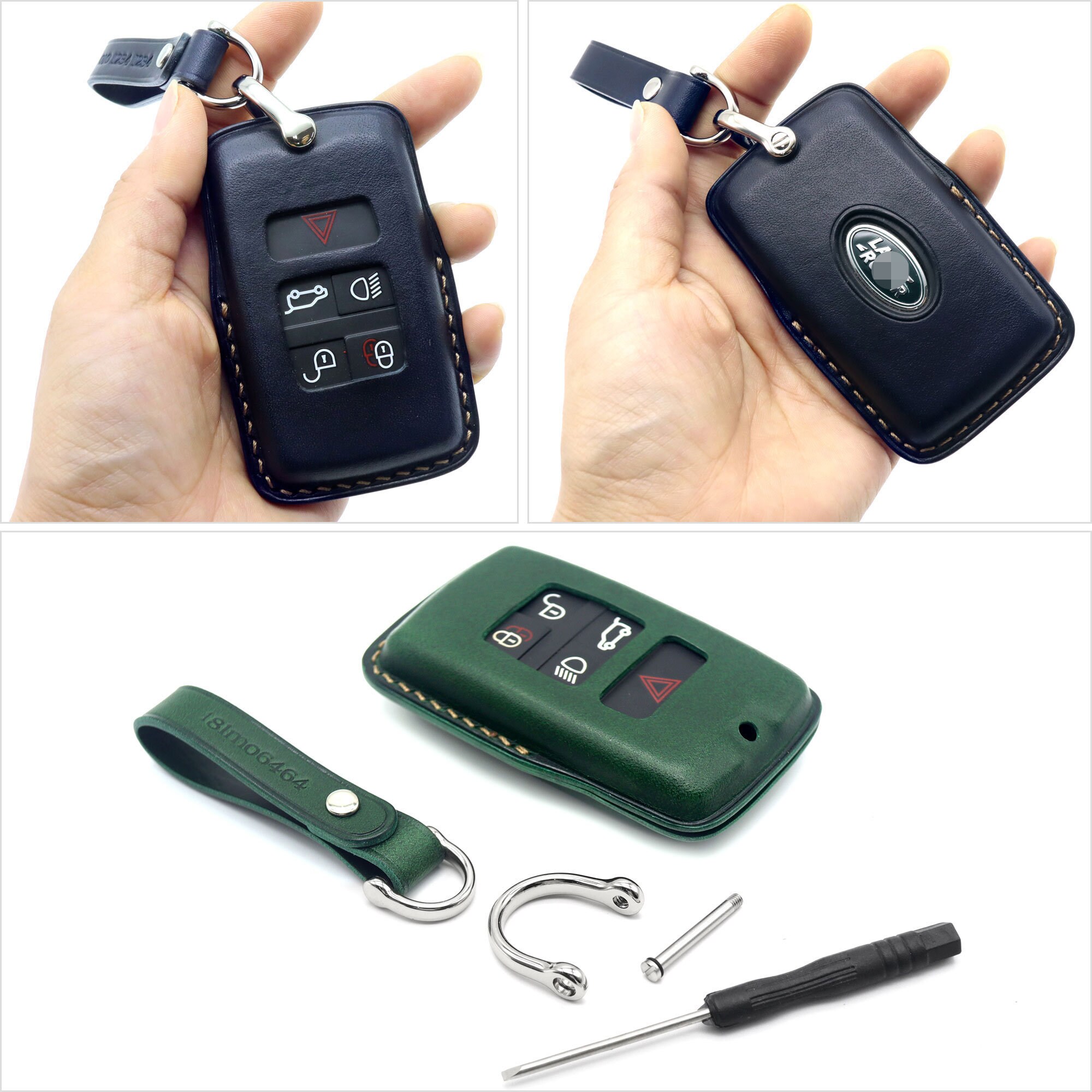 Hallmo Auto Rindsleder Leder Schlüssel Schutzhülle Key Case für Land Rover  Discovery 5 A Stil (Schwarz)