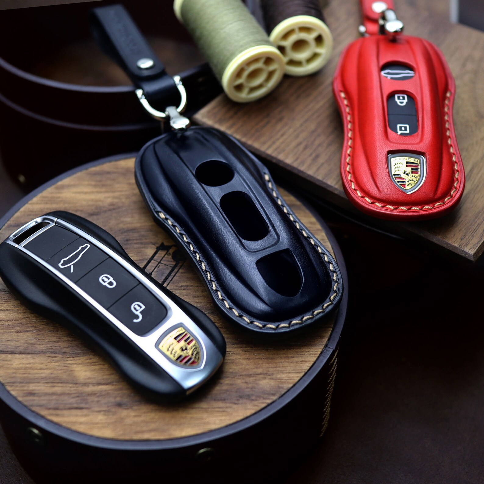 PORSCHE Key Chain Leather Car Key Fob Cover Remote Key Case Etsy