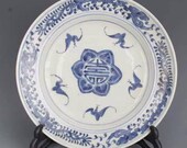 Chinese antique porcelain Qing dynasty Kangxi style blue and white porcelain plate.Chinese antiques dish,Ornament,ceramic vintage collection