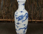 Chinese antique Qing dynasty Kangxi style blue and white porcelain vase,Ornament,ceramic vintage collection