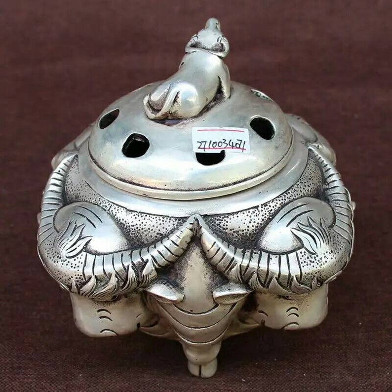 Chinese antique Ming dynasty Xuandelu style white copper silver plating censer,Xuande incense burner,vintage collectable collection Xuandelu