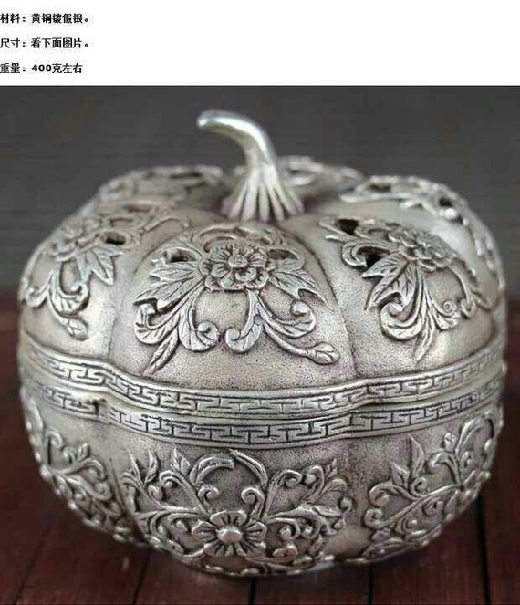 Chinese white copper pumpkin incense burner crafts statue