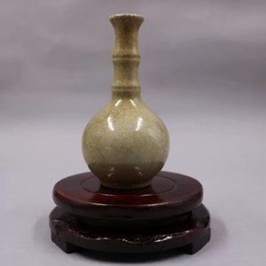 Chiński antyczny ceramiczny wazon z dynastii Song, Ge ware, celadonowy wazon z długą nóżką, Ge, szkliwiona, porcelanowa butelka z popękanym szkliwem