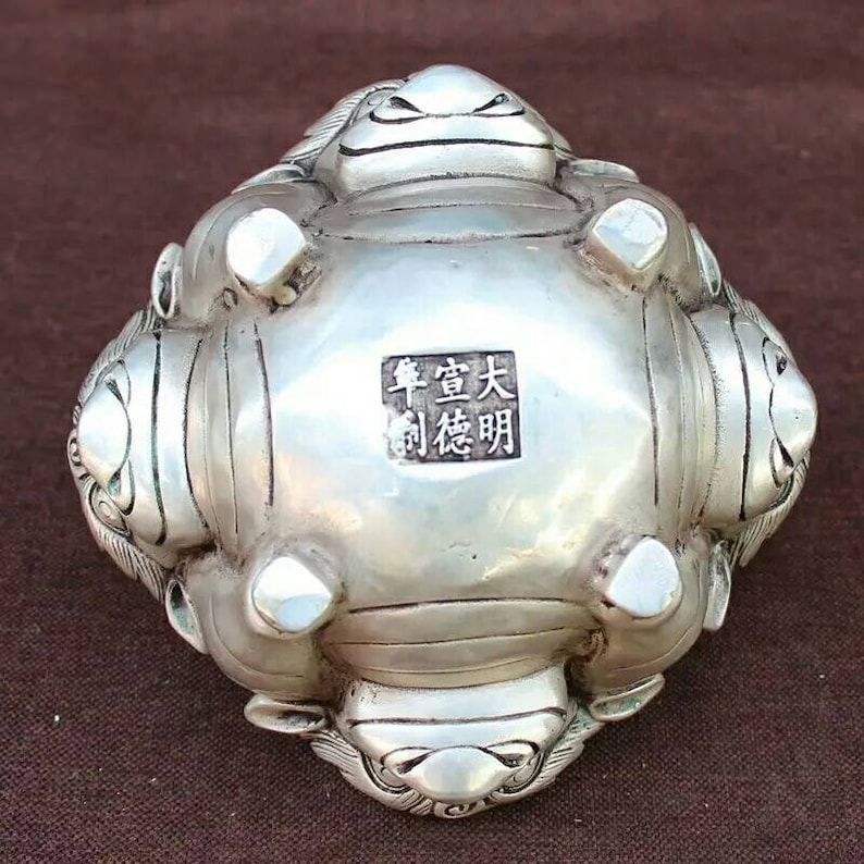 Chinese antique Ming dynasty Xuandelu style white copper silver plating censer,Xuande incense burner,vintage collectable collection Xuandelu