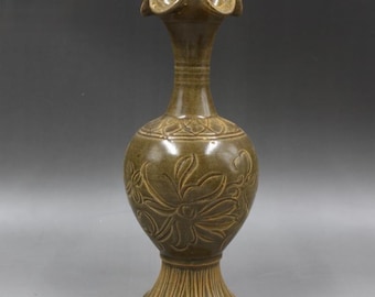 中国ヴィンテージ磁器花瓶、磁州焼白釉磁器玉虎春花瓶、磁州窯手彫り