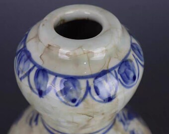 中国明時代ひょうたん青磁花瓶 中国の古い陶器の花瓶、青と白の磁器のひょうたんの花瓶、手描きの桂