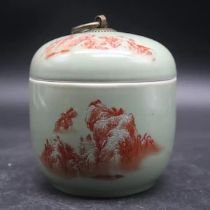 Chinese antique ceramic tea jar Qing dynasty Guangxu famille rose porcelain lidded pot,hand drawing trees landscape fencai porcelain jug