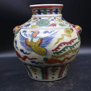 Chinese antique ceramic pot China Famille Verte porcelain jar hand drawing Phoenix pattern wucai porcelain jug
