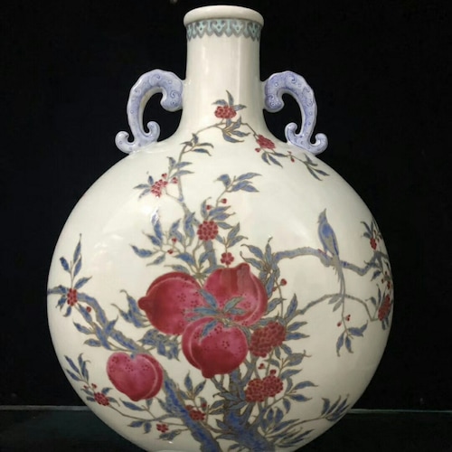 中国の古い陶器の花瓶、青と白の磁器のひょうたんの花瓶、手描き