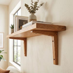 Soporte de estante de madera de roble: soporte de pared moderno hecho a mano (se vende por unidad)