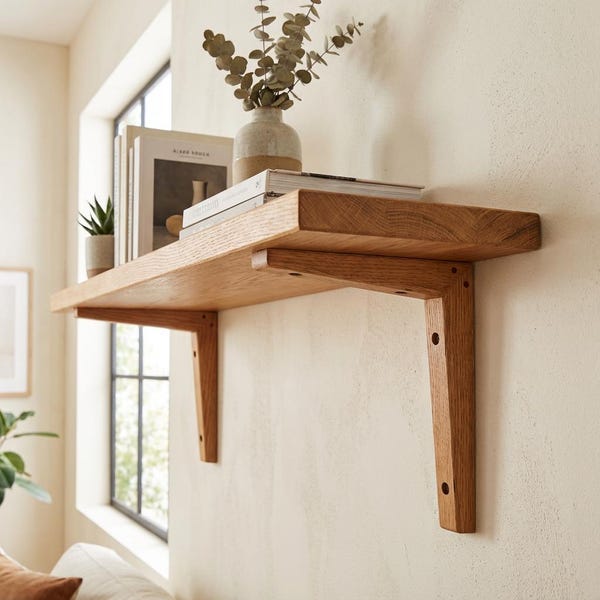 Soporte de estante de madera de roble: soporte de pared moderno hecho a mano (se vende por unidad)
