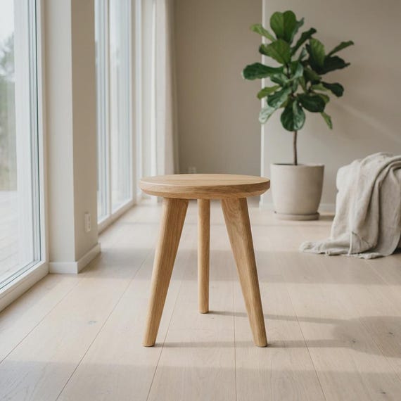 Mid Century Modern Holzhocker: Handgefertigter Akzenthocker aus Eiche