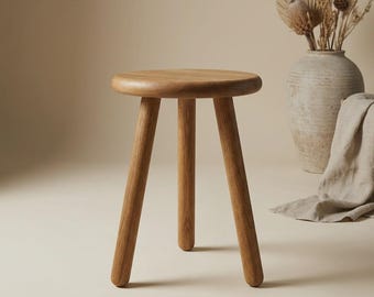 Classic Round Oak Wood Stool: Handmade Accent Stool