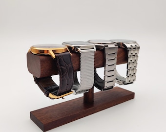 Handcrafted Wooden Watch Holder: Minimalist Desk Display for 4 Watches