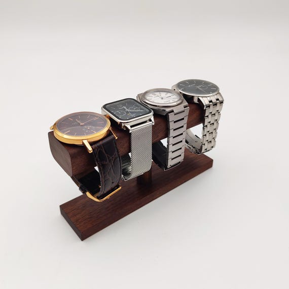 Handcrafted Wooden Watch Holder: Minimalist Desk Display for