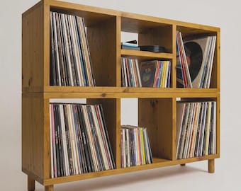 Vinyl Record Storage Pine | Record player Cabinet | Media Console for LP records