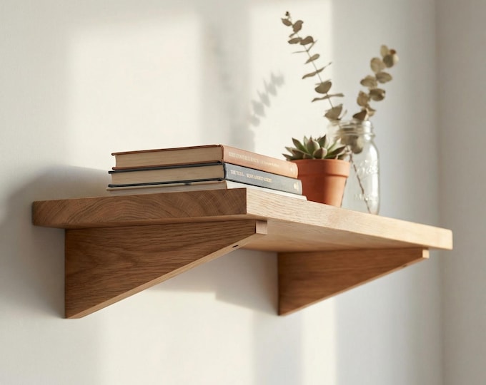 Support d'étagère en bois de chêne : support mural minimaliste (vendu individuellement)