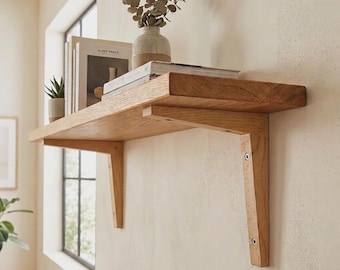 Oak Wooden Shelf Bracket: Handmade Modern Wall Support (Sold as 1)