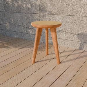 Mid Century Modern Holzhocker: Handgefertigter Akzenthocker aus Eiche