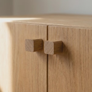 Square Wood Knob: Handmade Minimalist Beech, Oak, Walnut (20x20x20mm)