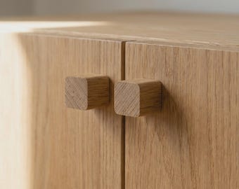 Square Wood Knob: Handmade Minimalist Beech, Oak and Walnut